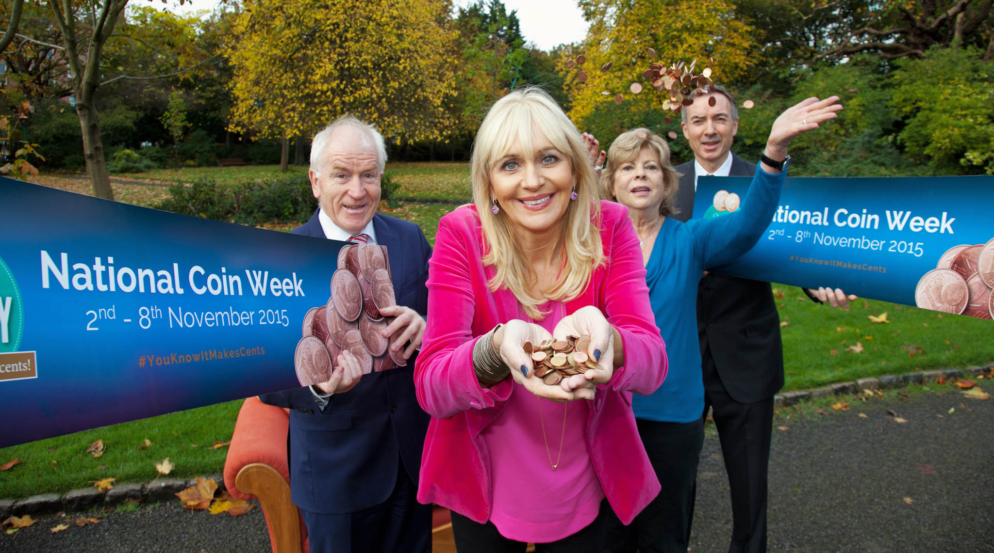 No fee for repro - please credit Paul Sherwood 35 MILLION EURO IN LOOSE CHANGE FOR IRISH CHARITIES!  National Coin Week 2nd Ð 8th November 2015  As The Central Bank rolls out the rounding of 1c and 2c coins this Wednesday, October 28th, 'Change for Charity' is launching ÒNational Coin WeekÓ where the people of Ireland are being asked to donate their coppers to this campaign.  There are over Û35 MILLION of these coins in peopleÕs homes and offices in bottles and jars which will soon be of no use to anyone, so the ÒChange For CharityÓ campaign is encouraging people to put these coins to good use during 'National Coin Week' which takes place from 2nd - 8th of November.  The campaign has over 3,000 collection receptacles all over the country in schools, shops and banks. Every AIB and BANK OF IRELAND branch has a receptacle - thereÕs no need to queue, count or sort your coins, simply drop them into one of the collection units in any branch nationwide.  The proceeds of the campaign will be divided between a number of charities Ð the Irish Heart Foundation, St Francis Hospice, Our LadyÕs Hospice & Care Services, and Gaisce Ð The President's Awards. However, NO-ONE is excluded - in addition to these charities, another strand of income is being reserved for smaller charities, community projects and youth groups, who would like to apply for smaller amounts of funding but donÕt have the resources to be involved in the overall project.  Currently, there are 47 charities on a waiting list for funding but 'Change for Charity' will only be in a position to help these charities if the whole country gets behind this campaign during NATIONAL COIN WEEK and brings their unwanted coppers to their collection units nationwide.  Pictured - Minister Jimmy Deenihan TD, Miriam OÕCallaghan,  Norma Smurfit, Barry Dempsey CEO Irish Heart Foundation