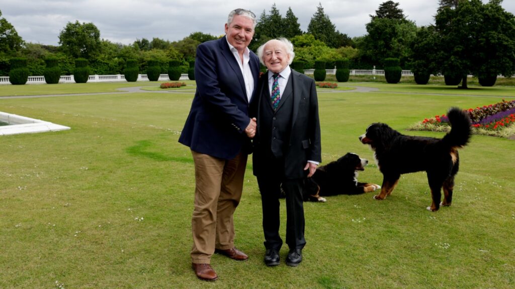 John Cunningham with President of Ireland, Michael D. Higgins at the Gaisce Gold Award Ceremony.
