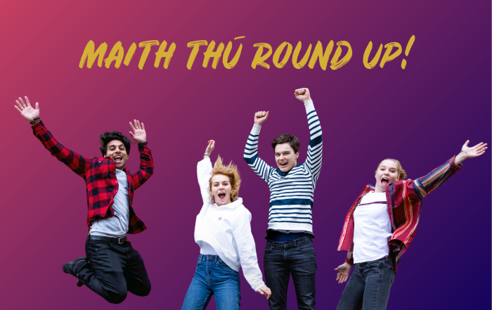 Maith Thu Round Up. Image of people jumping.